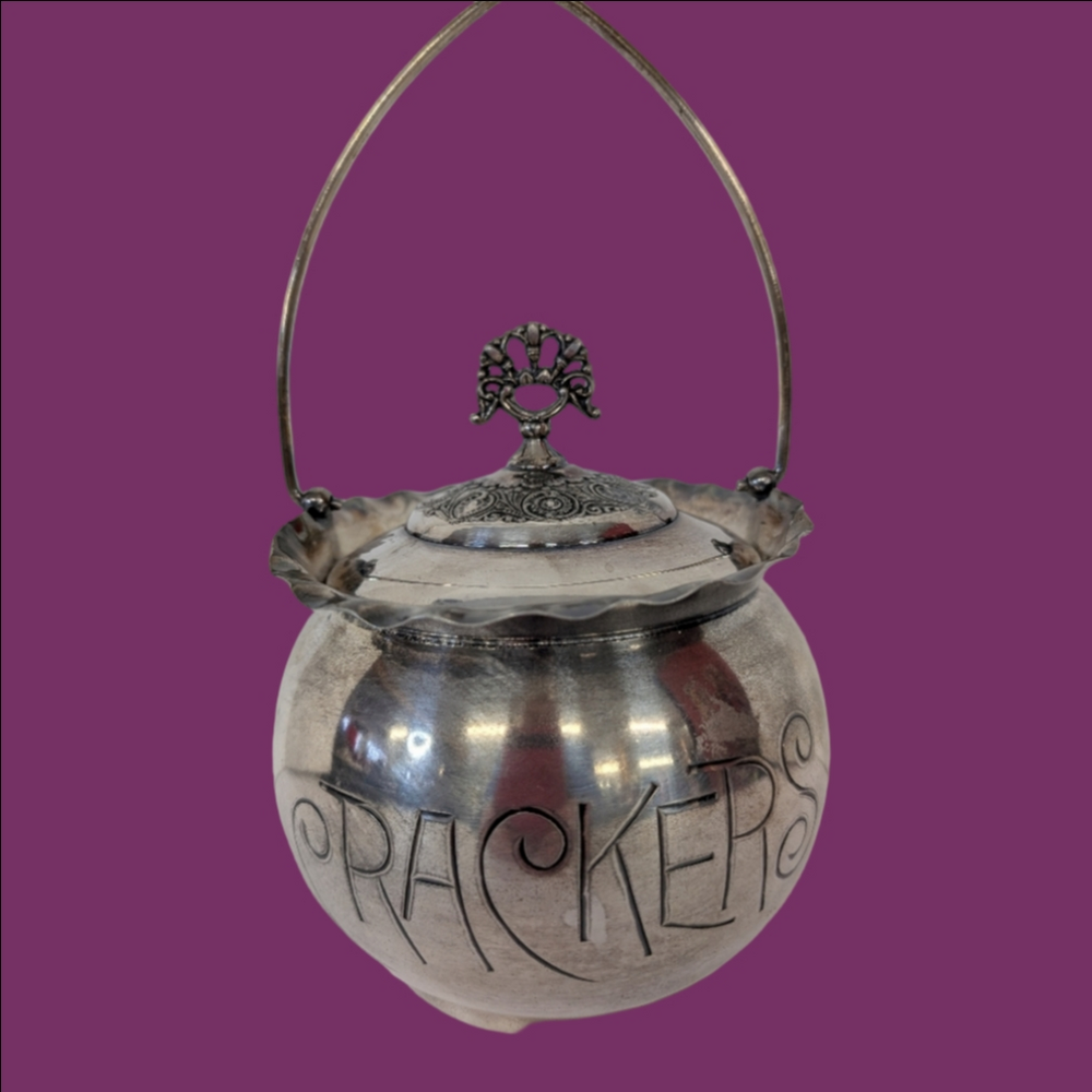 Victorian Vintage Silverplate  Cracker Tin